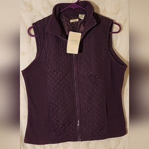 Izod Womens Small Burgundy Semi Quilted Full Zip Fleece Vest W/ Pockets sz S Nwt